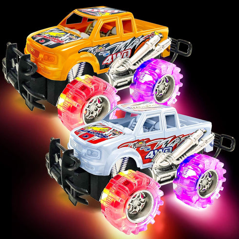 ArtCreativity Light Up Monster Truck Set - 2, 6 Inch Trucks with Flashing LED Tires, Best Gift for Kids
