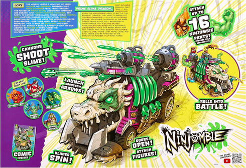 6 Ninjombie Prime Slime Dragon Vehicle, Boys Action Ninja Zombie Slime Action Figure Vehicle, Ages +