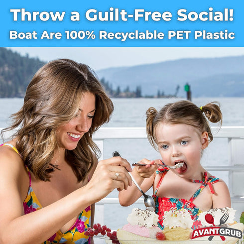 250Pk. 12 Oz 8 Oz Super Fun Recyclable Banana Split Boats Best Long + Combo of Disposable Bowls for Ice Cream Sundaes.