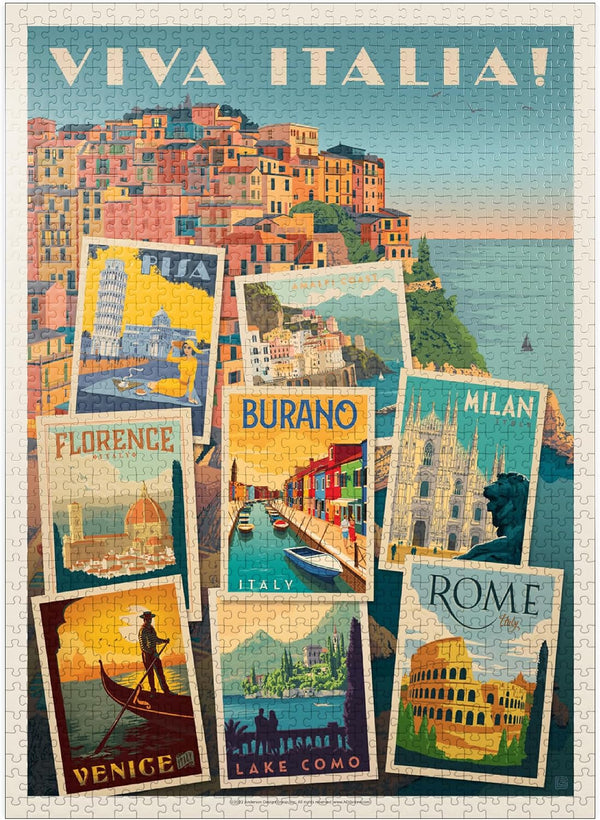 MyPuzzle Italy: Vintage Poster - Premium 1000 Piece Jigsaw Puzzle for Adults, Viva Italia! Collage