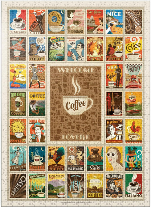 MyPuzzle Coffee Collection - Vintage Poster Multi-Image Print - 1000 Piece Jigsaw Puzzle for Adults