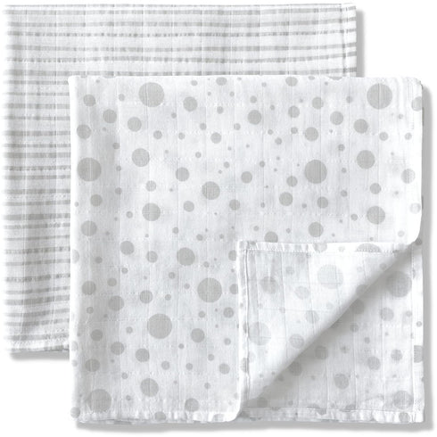 Organic Muslin Swaddle Blankets - 100% Soft Organic Cotton, Baby Girl and Boy Blankets, Ideal Registry Items - Stripes