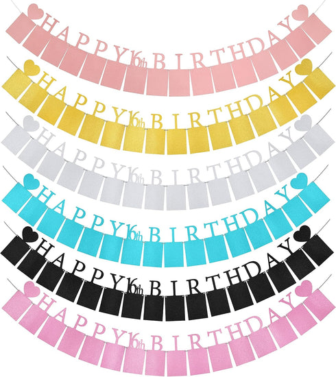 Sweet 16 Birthday Decorations Photo Banner, Pre-assembled Black Sweet 16 Banner with Sixteen Photo Card Frames