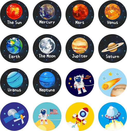600 PCS Solar System Stickers in Rolls with Perforation Line, Perfect for Toddlers and Kids, 1.5” Expanded Edition with