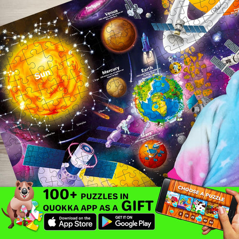 QUOKKA 300 Piece Floor Puzzles for Kids Ages 10-12, 3X Set Learning Space USA and World Maps