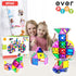 Everplay 140 pc Castle Rocket Magnetic Tiles with Car Set, Building Block Toys for STEM Educational Learning