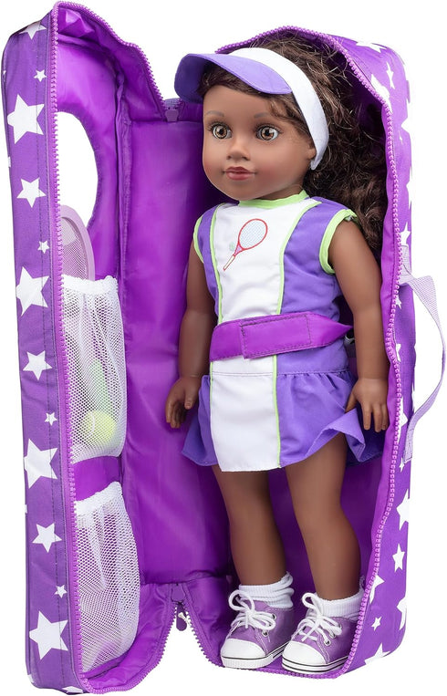 Doll Storage Carrying Case - Purple Star Organizer for Any 18" Doll with Clear Window and Carrying Strap