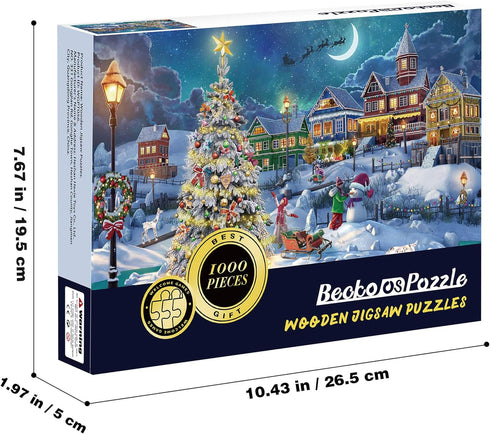 Becko US Puzzles 1000 Piece for Adults and Kids, Wooden Jigsaw Puzzles 1000 Pieces, Christmas and Holiday (Snow Scene)