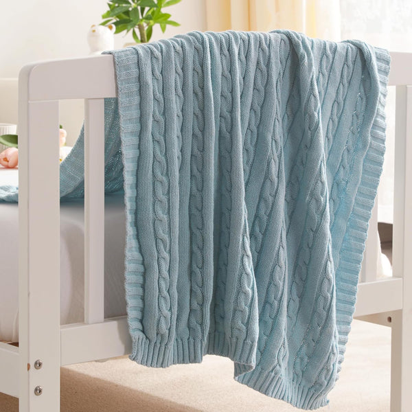 NTBAY 100% Pure Cotton Cable Knit Toddler Blanket, Super Soft Warm Breathable