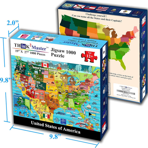Think2Master Colorful United States Map 1000 Piece Jigsaw Puzzle for Kids 12+, Teens, Adults