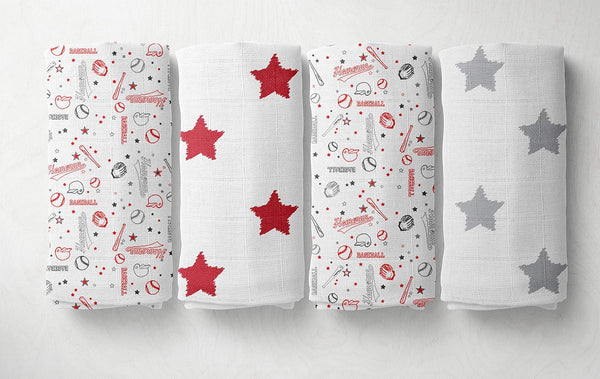 Bacati - 4 Pack Sports Baby Swaddle Blankets Boys Swaddle Wrap Soft