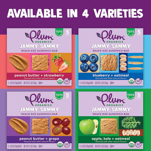 Plum Organics Jammy Sammy Snack Bars - Apple, Kale, Oatmeal, 1.02 oz Bars, Pack of 30, Organic Toddler Snacks