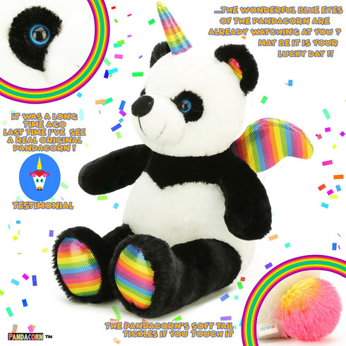 Pandacorn Cute Panda Bear Stuffed Animal - Plush Unicorn Teddy Toy with Rainbow Wings for Kids