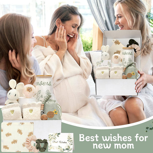 Set New Mom Gift Baby Shower Gifts Basket for Newborn Sage Green Pregnancy Gift for Women After Birth Postpartum