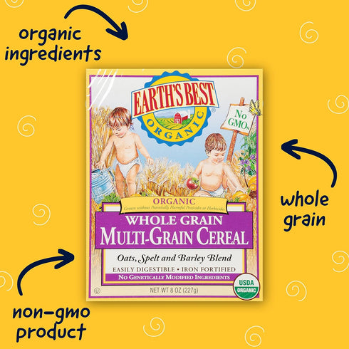 Earth's Best Organic Baby Food - Whole Grain Multi-Grain Cereal, 8 oz Box (Pack of 12)