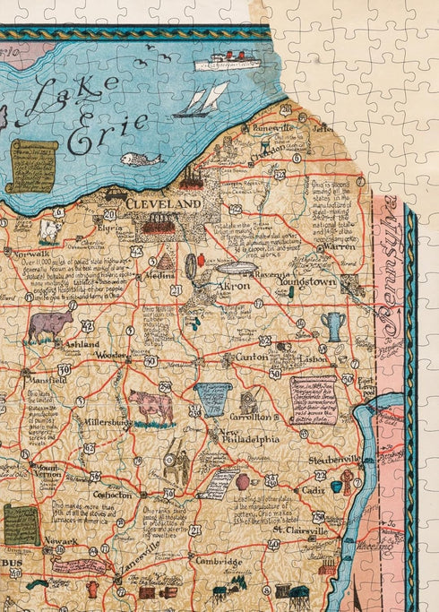 1000 Piece Puzzle for Adults: 1934 Map of Ohio, Cartograph of Ohio - The Oldest State US Puzzles
