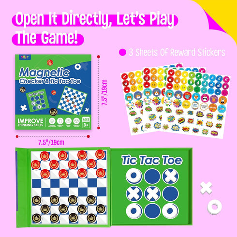 2 1 Set, 59 3+ in Checkers Magnetic Game Board -Checkers & Tic-Tac-Toe, Thick Foam Checker Road Travel Game with Reward