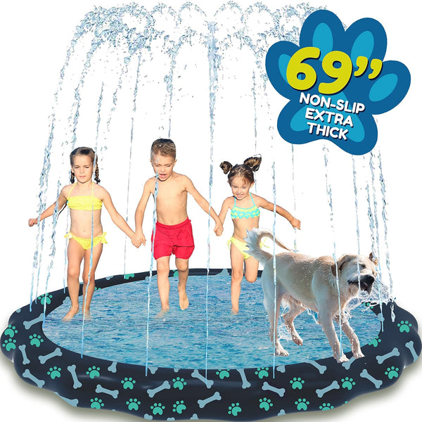 SplashEZ Non Slip Splash Pad for Kids and Dogs, 69’’ Extra Large Sprinkler for Summer Water Fun
