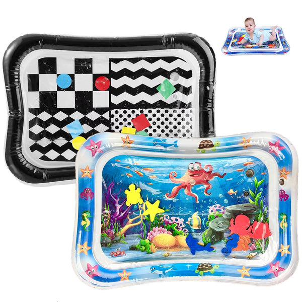 PandaEar 2 Pack Tummy Time Water Mats for Baby, Inflatable Water Play