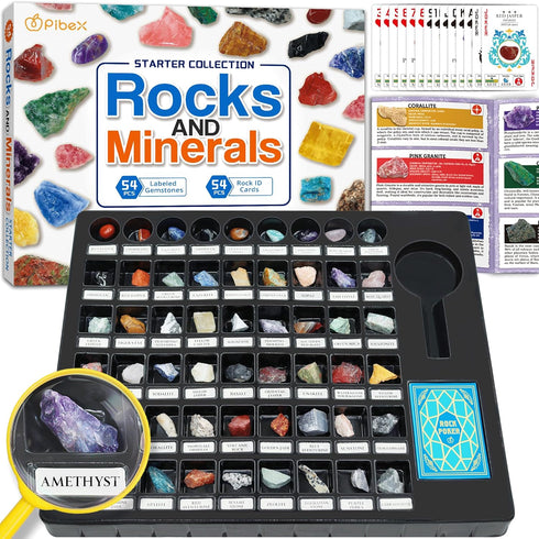 PIBEX Rock Collection Starter Kit - 54 Pcs Assorted Gemstones, Crystals, Rocks