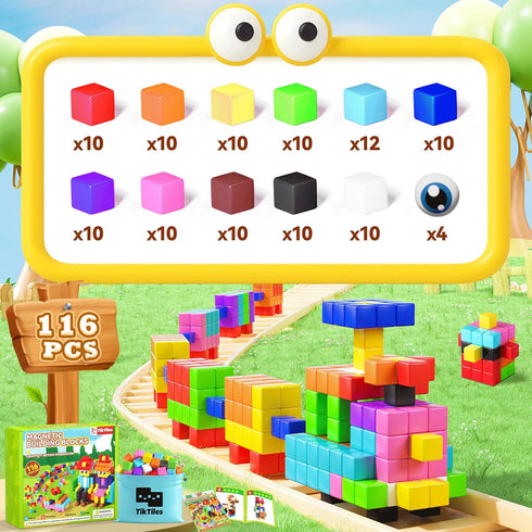 116PCS 3 4 5 6 7 8, Magnetic Blocks with Magnet Eyes Toy, Magnetic Building Blocks with Storage Bag for Kids Gifts