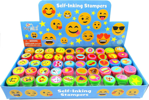 Tiny Mills 50 Pcs Emoji Assorted Stamps - Self-Ink Stamps for Kids, 50 Different Designs for Party Favors