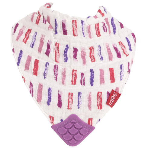 Nuby Reversible 100% Natural Cotton Muslin Teething Bib, 3 Piece Set, Pink, Aqua, Purple, Flower, Butterfly, Stripes