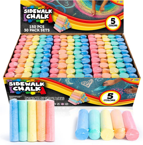 JOYIN 150 Pcs Sidewalk Chalk Set in 30 Packs, 5 Colors, Giant