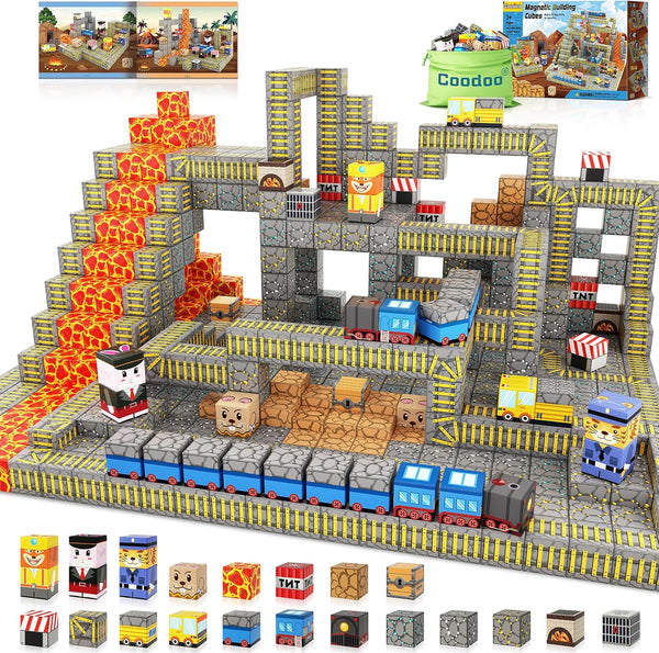 Coodoo Magnetic Blocks - Build Mine Magnet World Mine Train Track Set,