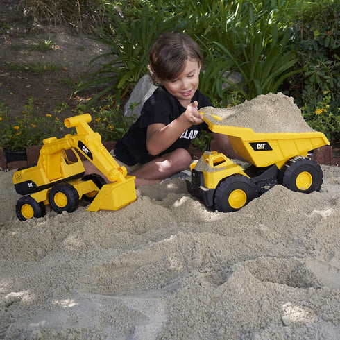CAT Construction Toys - Tough Rigs 15" Dump Truck & Excavator Set, Kid Powered Vehicle Set for Ages 3+