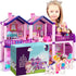 Dollhouse Toy for Little Girls with 2 Princesses, 4 Unicorns, Dog, Furniture, Accessories - Pink & Purple