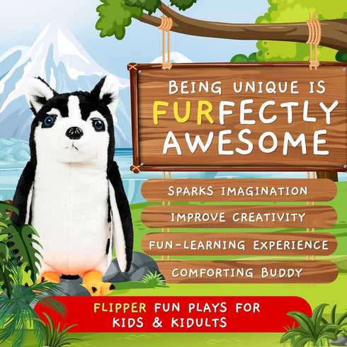 Randimals Mini Stuffed Animals, Penguin & Husky Dog Hybrid Plushies for Kids & Kidults