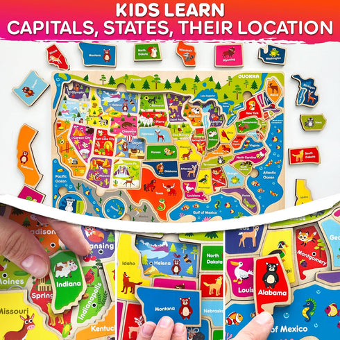 QUOKKA Wooden Puzzles for Kids Ages 4-6, 3 Educational Toddler Puzzles, USA, World, Space Maps, Gift for Boys and Girls