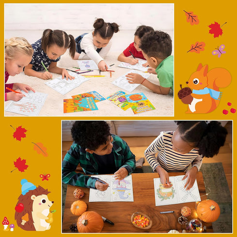 90shine 144PCS 3-5 4-8 Fall Coloring Books for Kids, Thanksgiving Party Favors in Bulk Goodie Bag Stuffers Ages