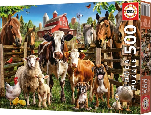 Educa - Farmyard Buddies 500 Piece Jigsaw Puzzle, Glue Included, Completed Image 18.9" x 13.4", Ages 14+