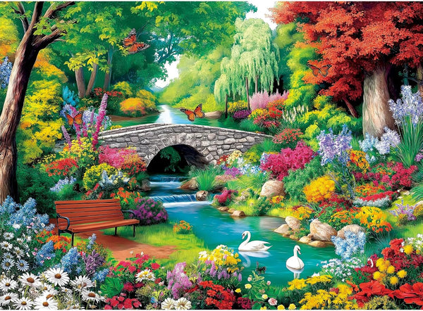 VoYouTwo 300 Piece Puzzle for Adults,Riverside Animal Puzzle for Kids Teen Adults,Spring Flower