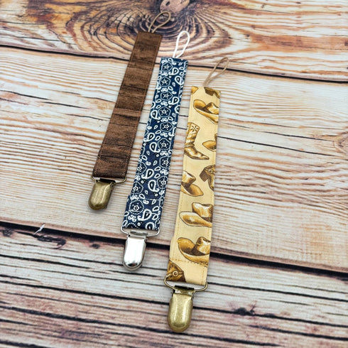 Pack 3 Western Cowboy Of Fabric Pacifier Clip Holder for Infant Baby Boy And Girl, Universal Fit for Binky, Soothers