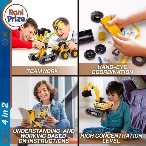 4-in-1 DIY Construction STEM Toy, 603-Piece Excavator Building & Robotics Kit for Boys & Girls 8-12