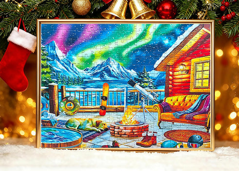 300 Piece Puzzles for Adults Large Piece - Jigsaw Puzzle for Kids Seniors - Northern Lights Lounge Cabin