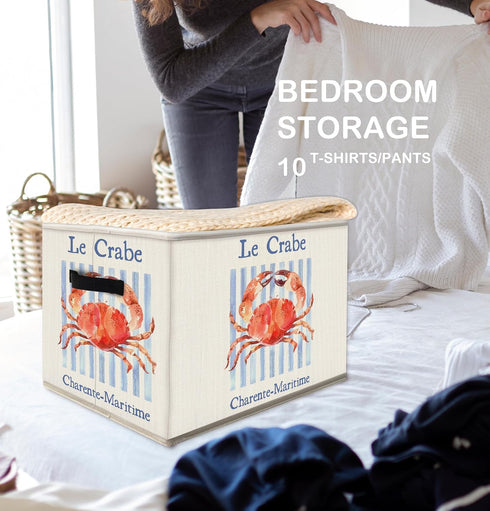 FDHSPAAM Coastal Beach Crab Storage Bins Box with Handles, Nautical Ocean Crab Collapsible Fabric Storage Basket Box
