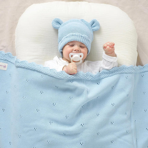 Set 100% Cozy LAWKUL Baby Blanket & Beanie Hat Organic Cotton Newborn Swaddle Beanie Soft for Infants Boy Girl Gift