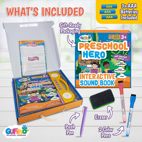 3-5 Interactive Bilingual Toy | Talking Busy Book for Toddlers | Spanish Workbook with Dry Erase Activities | Preschool