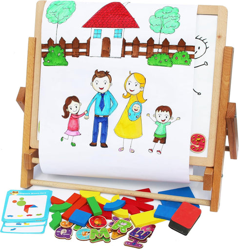 Toys of Wood Oxford TOWO Wooden Easel for Children Foldable Double Boards Magnetic Shapes Letters Numbers and Paper