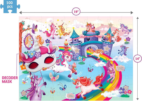 I Love Unicorns 100 Piece Puzzles for Kids Ages 4-8 - Gifts for Girls and Boys, Read Secret Messages with Decoder