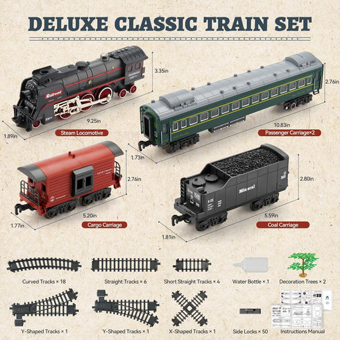 Set Sets Set 3 4 5 6 7 8+ Train with More Tracks & Carriages, Luxury Train Toys with Smoke, Light and Sound, Christmas