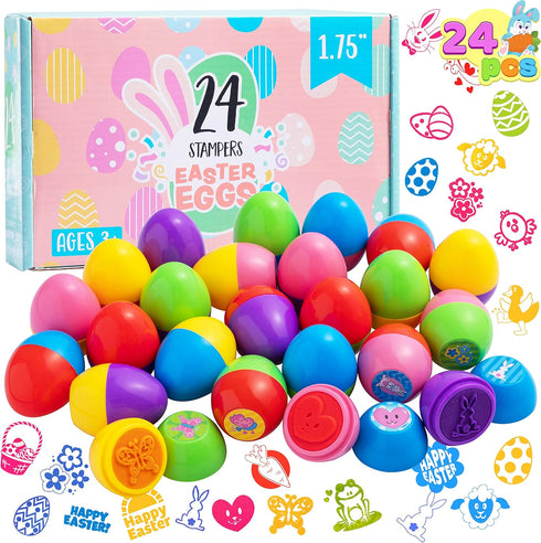 24 JOYIN Pcs Easter Egg Stampers Toys for Easter Eggs Hunt Game, Basket Stuffers Fillers, Kids Gifts, Party Favor, Self