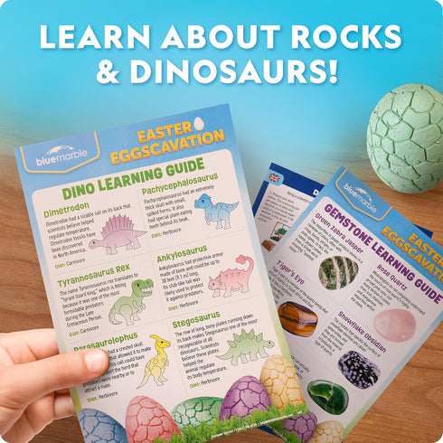 12 Blue Marble Easter Eggscavation Dig Kit - Easter Egg Dig Bricks with Real Gemstones & Glow in The Dark Dinosaur