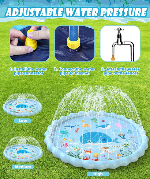 Summer 3-12 (102.3") EPN Splash Pad, Extra Large Sprinkler Play Mat Fun for Kids, Thicker Outdoor Water Toys Toddler