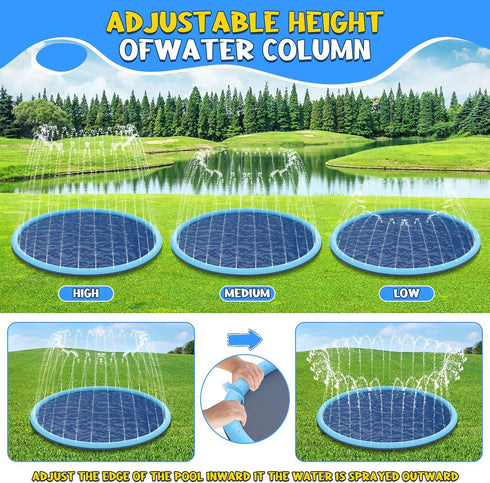 80" Summer 3-12 Non-Slip Splash Pad for Kids and Dog, Extra Large Baby Play Mat, Dog Pool Toys, Thicken Sprinkler Pool