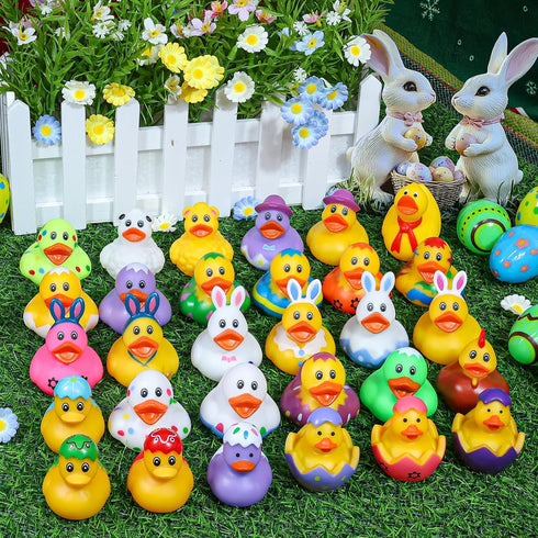 Diteryy 30 Pack Ducks-2.3 Inch Summer Easter Rubber Bulk Floater Ducks for Ducking Assortment Rubber Duckies for Kids